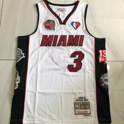 Maillot de Basket #3 Wade Heat 2003-19 Hall of Fame authentique Blanc